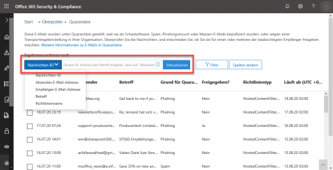 Unter protection.office.com/quarantine kann man mails retten
